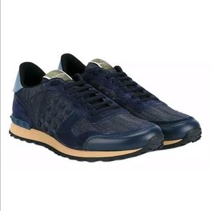 Valentino Navy Rockstud Studded Sneakers